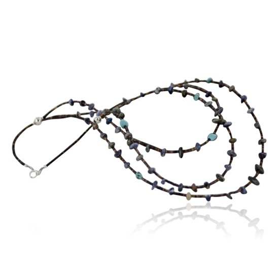 Certified Authentic 3 Strand Navajo .925 Sterling Silver Turquoise and Lapis Native American Necklace 1530-36 Certified Authentic 3 Strand Navajo .925 Sterling Silver Turquoise and Lapis Native American Necklace 1530-36