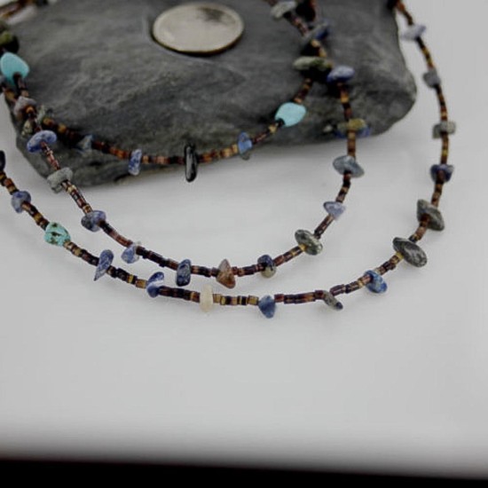 Certified Authentic 3 Strand Navajo .925 Sterling Silver Turquoise and Lapis Native American Necklace 1530-36 Certified Authentic 3 Strand Navajo .925 Sterling Silver Turquoise and Lapis Native American Necklace 1530-36