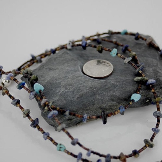 Certified Authentic 3 Strand Navajo .925 Sterling Silver Turquoise and Lapis Native American Necklace 1530-36 Certified Authentic 3 Strand Navajo .925 Sterling Silver Turquoise and Lapis Native American Necklace 1530-36