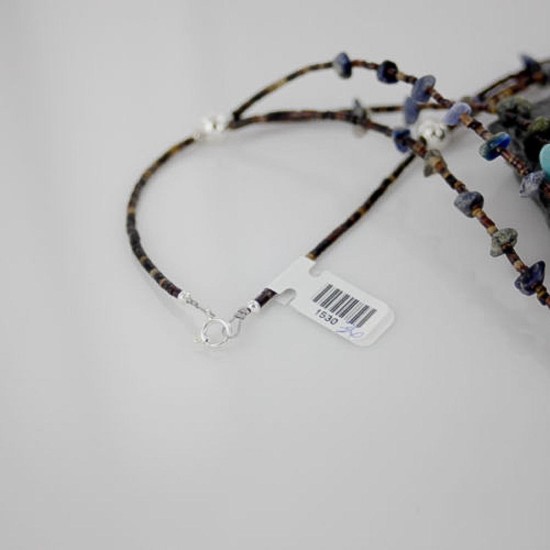 Certified Authentic 3 Strand Navajo .925 Sterling Silver Turquoise and Lapis Native American Necklace 1530-36 Certified Authentic 3 Strand Navajo .925 Sterling Silver Turquoise and Lapis Native American Necklace 1530-36