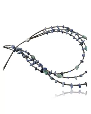 Certified Authentic 3 Strand Navajo .925 Sterling Silver Turquoise and Lapis Native American Necklace 15585-3