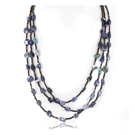 Certified Authentic 3 Strand Navajo .925 Sterling Silver Turquoise and Lapis Native American Necklace 15778-22 Certified Authentic 3 Strand Navajo .925 Sterling Silver Turquoise and Lapis Native American Necklace 15778-22