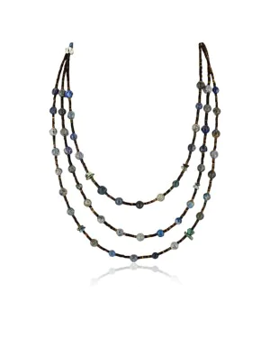 Certified Authentic 3 Strand Navajo .925 Sterling Silver Turquoise and Lapis Native American Necklace 370986805118