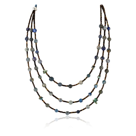 Certified Authentic 3 Strand Navajo .925 Sterling Silver Turquoise and Lapis Native American Necklace 370986805118