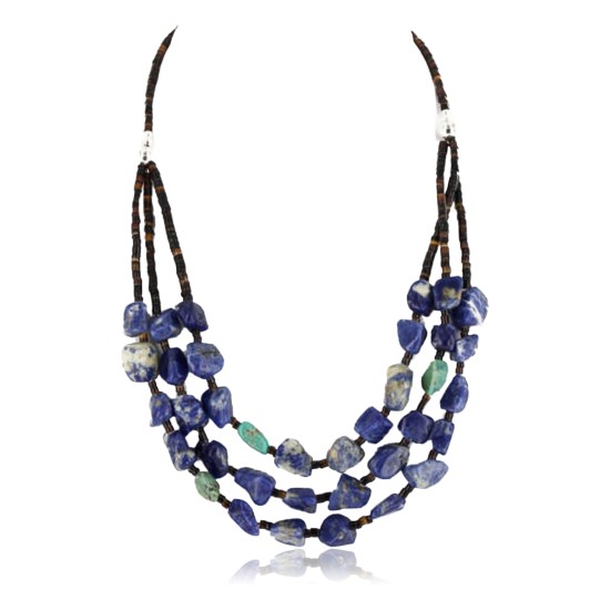 Certified Authentic 3 Strand Navajo .925 Sterling Silver Turquoise and Lapis Native American Necklace 371052432380 Certified Authentic 3 Strand Navajo .925 Sterling Silver Turquoise and Lapis Native American Necklace 371052432380