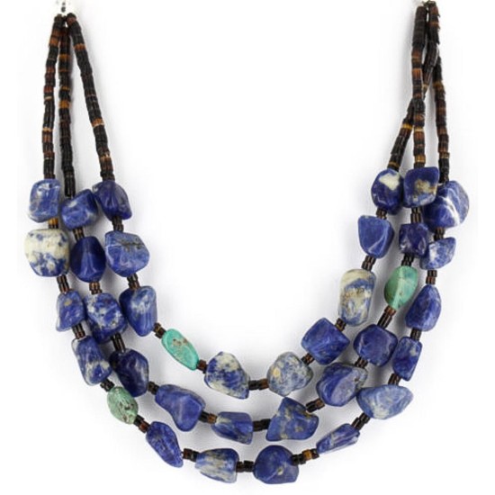 Certified Authentic 3 Strand Navajo .925 Sterling Silver Turquoise and Lapis Native American Necklace 371052432380 Certified Authentic 3 Strand Navajo .925 Sterling Silver Turquoise and Lapis Native American Necklace 371052432380