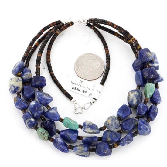 Certified Authentic 3 Strand Navajo .925 Sterling Silver Turquoise and Lapis Native American Necklace 371052432380 Certified Authentic 3 Strand Navajo .925 Sterling Silver Turquoise and Lapis Native American Necklace 371052432380
