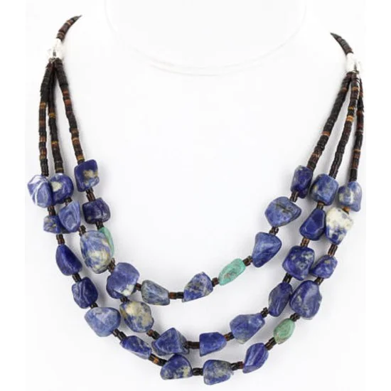 Certified Authentic 3 Strand Navajo .925 Sterling Silver Turquoise and Lapis Native American Necklace 371056610349 Certified Authentic 3 Strand Navajo .925 Sterling Silver Turquoise and Lapis Native American Necklace 371056610349