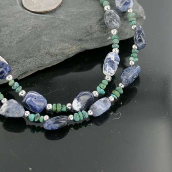 Certified Authentic 2 Strand Navajo .925 Sterling Silver Turquoise and Lapis Native American Necklace 390714194377 Certified Authentic 2 Strand Navajo .925 Sterling Silver Turquoise and Lapis Native American Necklace 390714194377