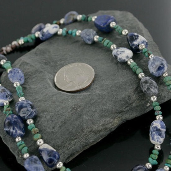 Certified Authentic 2 Strand Navajo .925 Sterling Silver Turquoise and Lapis Native American Necklace 390714194377 Certified Authentic 2 Strand Navajo .925 Sterling Silver Turquoise and Lapis Native American Necklace 390714194377