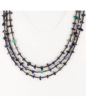 Certified Authentic 3 Strand Navajo .925 Sterling Silver Turquoise and Lapis Native American Necklace 390747408468