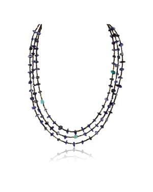 Certified Authentic 3 Strand Navajo .925 Sterling Silver Turquoise and Lapis Native American Necklace 390747408468