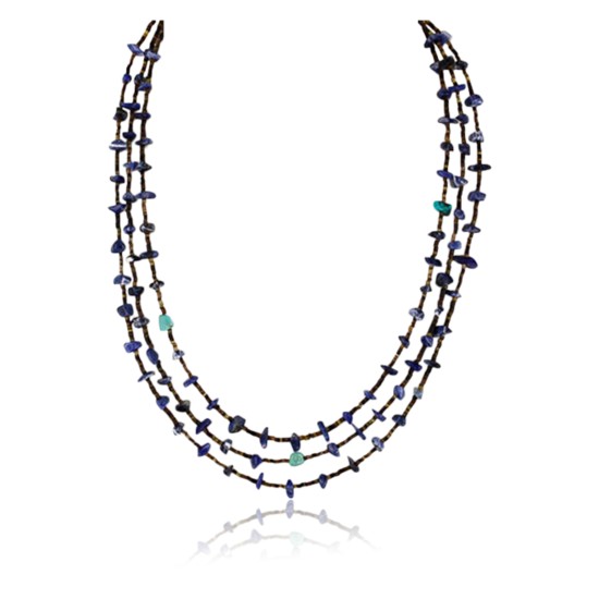 Certified Authentic 3 Strand Navajo .925 Sterling Silver Turquoise and Lapis Native American Necklace 390747408468