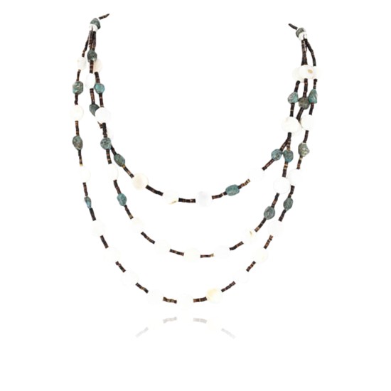 Certified Authentic 3 Strand Navajo .925 Sterling Silver Turquoise and Mother of Pearl Native American Necklace 15850-18 Certified Authentic 3 Strand Navajo .925 Sterling Silver Turquoise and Mother of Pearl Native American Necklace 15850-18