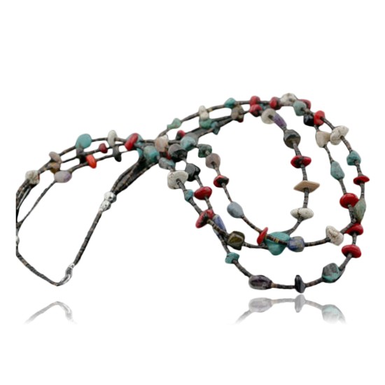 Certified Authentic 3 Strand Navajo .925 Sterling Silver Turquoise and Multi Color Stones Native American Necklace 390733526880 Certified Authentic 3 Strand Navajo .925 Sterling Silver Turquoise and Multi Color Stones Native American Necklace 390733526880