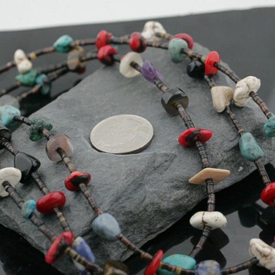 Certified Authentic 3 Strand Navajo .925 Sterling Silver Turquoise and Multi Color Stones Native American Necklace 390733526880 Certified Authentic 3 Strand Navajo .925 Sterling Silver Turquoise and Multi Color Stones Native American Necklace 390733526880