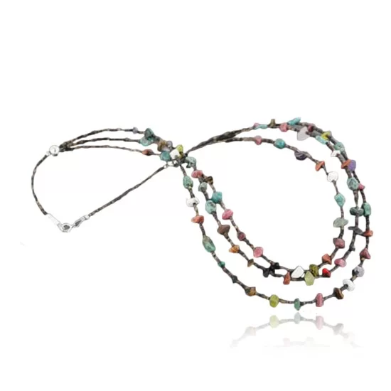 Certified Authentic 3 Strand Navajo .925 Sterling Silver Turquoise and Multicolor Stones Native American Necklace 370994962469 Certified Authentic 3 Strand Navajo .925 Sterling Silver Turquoise and Multicolor Stones Native American Necklace 370994962469