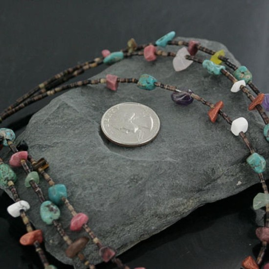 Certified Authentic 3 Strand Navajo .925 Sterling Silver Turquoise and Multicolor Stones Native American Necklace 370994962469 Certified Authentic 3 Strand Navajo .925 Sterling Silver Turquoise and Multicolor Stones Native American Necklace 370994962469