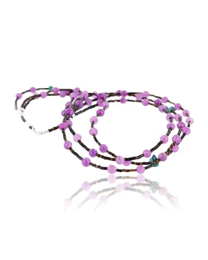 Certified Authentic 3 Strand Navajo .925 Sterling Silver Turquoise and Purple Agate Native American Necklace 15775-14