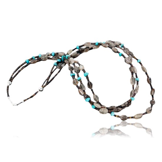 Certified Authentic 3 Strand Navajo .925 Sterling Silver Turquoise and Smoky Quartz Native American Necklace 370887248205 Certified Authentic 3 Strand Navajo .925 Sterling Silver Turquoise and Smoky Quartz Native American Necklace 370887248205