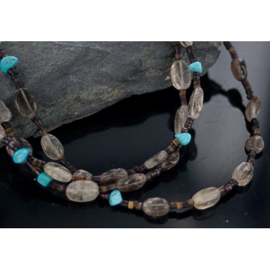 Certified Authentic 3 Strand Navajo .925 Sterling Silver Turquoise and Smoky Quartz Native American Necklace 370887248205 Certified Authentic 3 Strand Navajo .925 Sterling Silver Turquoise and Smoky Quartz Native American Necklace 370887248205