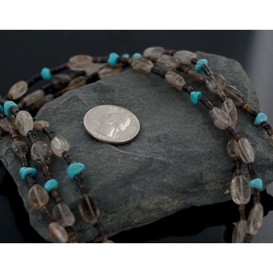 Certified Authentic 3 Strand Navajo .925 Sterling Silver Turquoise and Smoky Quartz Native American Necklace 370887248205 Certified Authentic 3 Strand Navajo .925 Sterling Silver Turquoise and Smoky Quartz Native American Necklace 370887248205