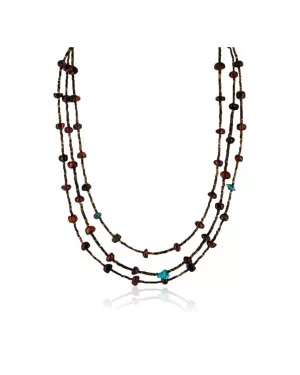 Certified Authentic 3 Strand Navajo .925 Sterling Silver Turquoise and Tigers Eye Native American Necklace 15401-15