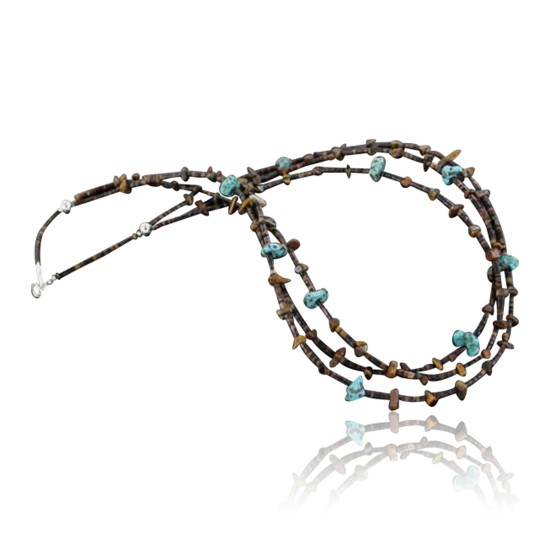 Certified Authentic 3 Strand Navajo .925 Sterling Silver Turquoise and Tigers Eye Native American Necklace 390674529018