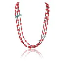 Certified Authentic 3 Strand Navajo .925 Sterling Silver Turquoise Coral 1252 Native American Necklace 390809669115