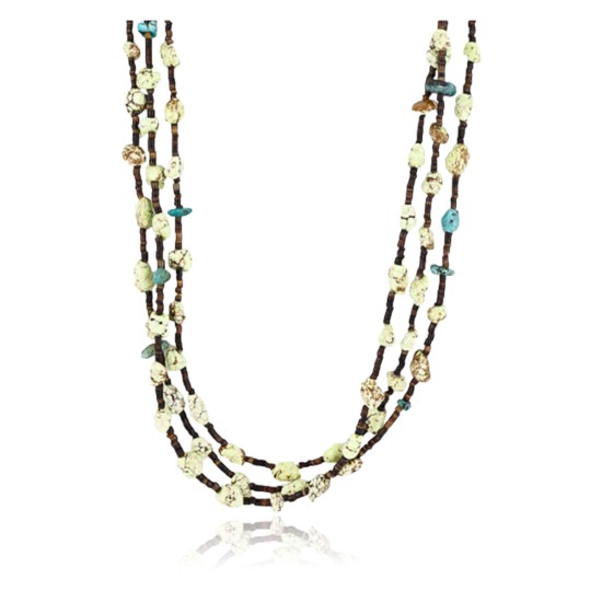 Certified Authentic 3 Strand Navajo .925 Sterling Silver Turquoise Gaspeite 0082 Native American Necklace 390809345358