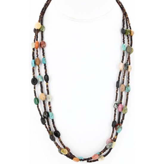 Certified Authentic 3 Strand Navajo .925 Sterling Silver Turquoise Multicolor 02 Native American Necklace 371030833361 All Products 18110-2 371030833361 (by LomaSiiva)