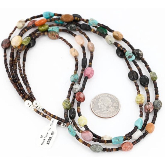 Certified Authentic 3 Strand Navajo .925 Sterling Silver Turquoise Multicolor 02 Native American Necklace 371030833361 All Products 18110-2 371030833361 (by LomaSiiva)
