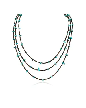 Certified Authentic 3 Strand Navajo .925 Sterling Silver  Turquoise Native American Necklace 16058
