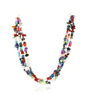 Certified Authentic 3 Strand Navajo .925 Sterling Silver White and Turquoise Multicolor Stones Native American Necklace 25247-2