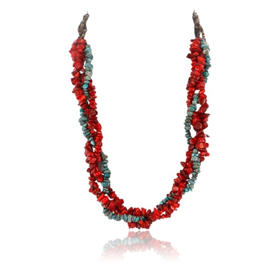 Certified Authentic 3 Strand Twisted Navajo .925 Sterling Silver Turquoise and CORAL Native American Necklace 390835776735 Certified Authentic 3 Strand Twisted Navajo .925 Sterling Silver Turquoise and CORAL Native American Necklace 390835776735