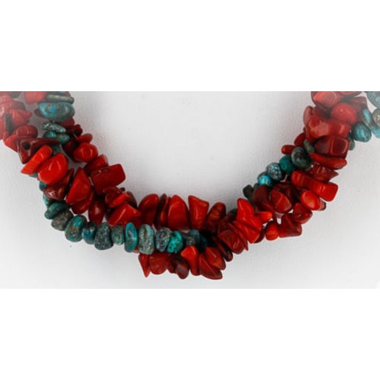 Certified Authentic 3 Strand Twisted Navajo .925 Sterling Silver Turquoise and CORAL Native American Necklace 390835776735 Certified Authentic 3 Strand Twisted Navajo .925 Sterling Silver Turquoise and CORAL Native American Necklace 390835776735