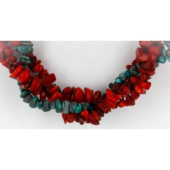 Certified Authentic 3 Strand Twisted Navajo .925 Sterling Silver Turquoise and CORAL Native American Necklace 390835776735
