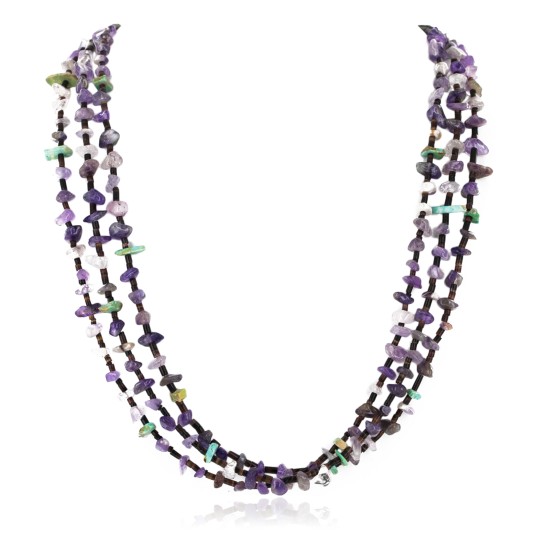 Certified Authentic 3 Strands Navajo .925 Sterling Silver Turquoise and AMETHYST Native American Necklace 15980-1