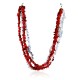 Certified Authentic 4 Strand Navajo .925 Sterling Silver Turquoise Coral and Opalite Native American Necklace 16003