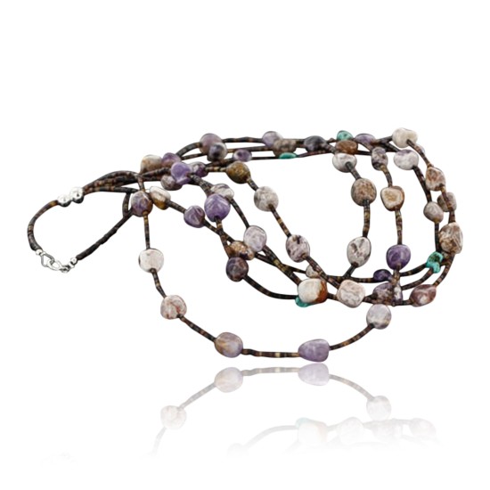 Certified Authentic 5 Strand Navajo .925 Sterling Silver Amethyst, Agate and Turquoise Native American Necklace 390747396537