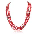 Certified Authentic 5 Strand Navajo .925 Sterling Silver Natural Turquoise and Coral Native American Necklace 25278