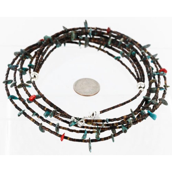 Certified Authentic 5 Strand Navajo .925 Sterling Silver Natural Turquoise and Coral Native American Necklace 371068408907 Certified Authentic 5 Strand Navajo .925 Sterling Silver Natural Turquoise and Coral Native American Necklace 371068408907