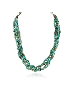 Certified Authentic 5 Strand Navajo .925 Sterling Silver Natural Turquoise Native American Necklace 15935