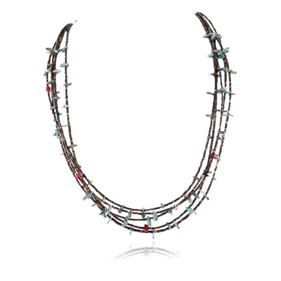 Certified Authentic 5 Strand Navajo .925 Sterling Silver Turquoise and Coral Native American Necklace 390828754061