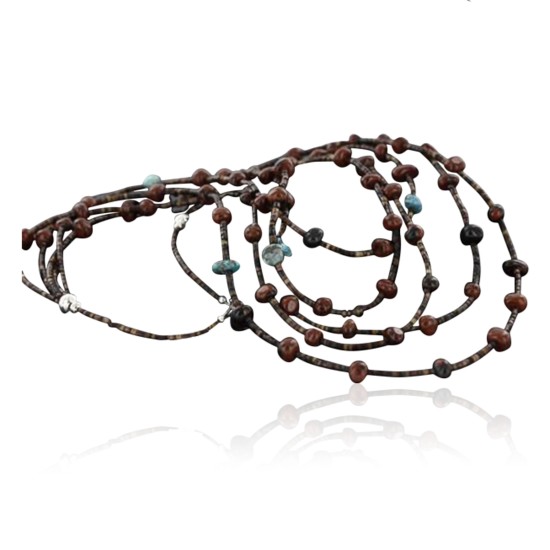 Certified Authentic 5 Strand Navajo .925 Sterling Silver Turquoise and Jasper Native American Necklace 15585-29 Certified Authentic 5 Strand Navajo .925 Sterling Silver Turquoise and Jasper Native American Necklace 15585-29