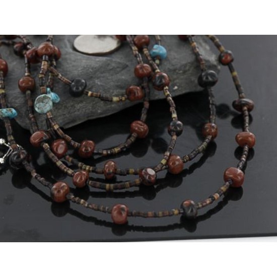 Certified Authentic 5 Strand Navajo .925 Sterling Silver Turquoise and Jasper Native American Necklace 15585-29 Certified Authentic 5 Strand Navajo .925 Sterling Silver Turquoise and Jasper Native American Necklace 15585-29