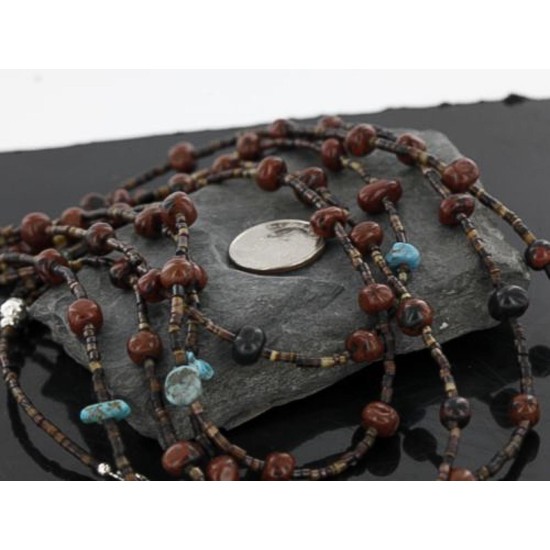 Certified Authentic 5 Strand Navajo .925 Sterling Silver Turquoise and Jasper Native American Necklace 15585-29 Certified Authentic 5 Strand Navajo .925 Sterling Silver Turquoise and Jasper Native American Necklace 15585-29