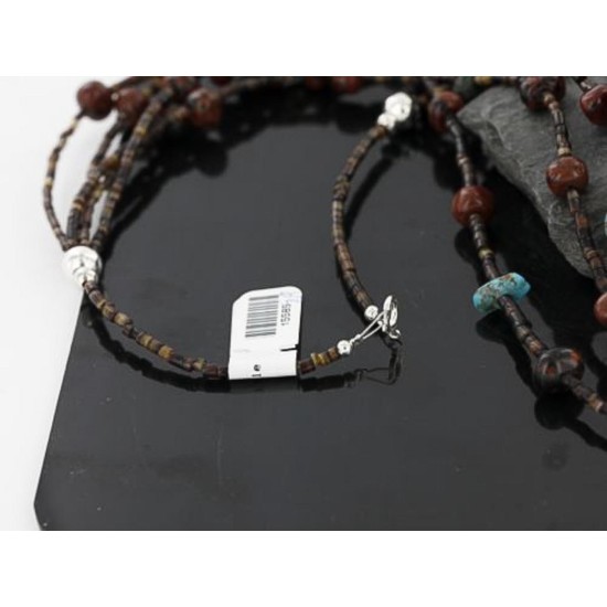 Certified Authentic 5 Strand Navajo .925 Sterling Silver Turquoise and Jasper Native American Necklace 15585-29 Certified Authentic 5 Strand Navajo .925 Sterling Silver Turquoise and Jasper Native American Necklace 15585-29