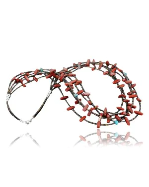 Certified Authentic 5 Strand Navajo .925 Sterling Silver Turquoise and Jasper Native American Necklace 390728618969