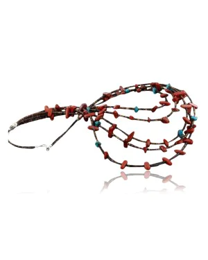 Certified Authentic 5 Strand Navajo .925 Sterling Silver Turquoise and Jasper Native American Necklace 390745913884